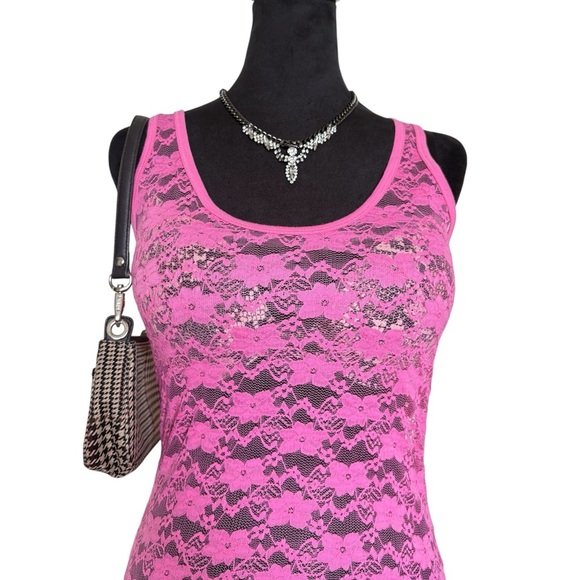 Vintage Aeropostale Woman’s Medium Sheer Pink Lace Tank Top Coverup - Picture 2 of 6
